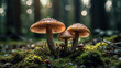 Fantasy enchanted fairy tale forest with magical Mushrooms. Beautiful macro shot of magic mushroom, fungus created with generative ai