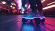A dreamlike scene with defocused backgrounds featuring a glimpse of modern technology including drones hoverboards electronic scooters and electric bicycles embodying the fastpaced .