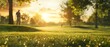Cinematic Hyper realistic photo of individuals practicing golf at a lush green course during sunset, focusing on the precise movements and serene environment, reflecting the passion and calmness of th