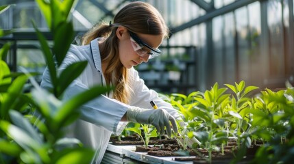 in a greenhouse a team of engineers use precision tools to carefully tend to a variety of plants eac