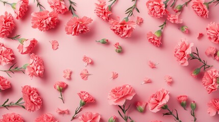 Wall Mural - Pink Carnation Floral Delight  for Celebrations on pink background