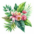 watercolor of tropical spring floral green leaves