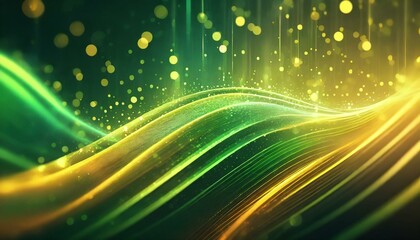 Wall Mural - abstract futuristic background with green and yellow glowing neon moving high speed wave lines and b