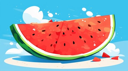 Poster - A vibrant watermelon cartoon in a flat 2d style perfect for inclusion in a school book