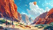 Illustration of people traveling and having fun in Arizona  Monument Valley, Generative AI