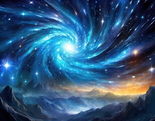 Wall Mural - electric blue galaxy with a multitude of stars twinkling in the background, resembling a midnight sk