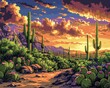 © Ross - Lush Arizona Desert Scene at Twilight with Cacti and Colorful Clouds
