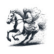 The arabian man with horse. Black white vector illustration.