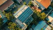 solar panel installation on a rooftop, harnessing renewable energy from the sun to reduce reliance on fossil fuels and mitigate environmental impact.