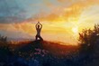 serene outdoor yoga session at sunset tranquil landscape healthy lifestyle concept digital painting