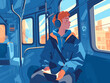 Un adolescent garçon habillé en bleu avec un gros casque antibruit sur les oreilles dans le bus ou métro, vie quotidienne d'un ado autiste qui vit avec un handicap, l'autisme