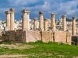 Ruins of the old Roman city of Jerash with the modern city in the background, Jordan