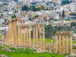 Ruins of the old Roman city of Jerash with the modern city in the background, Jordan