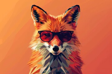 Wall Mural - stylish fox with sunglasses on bold solid background faceted vector illustration