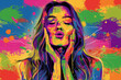 © Simn - Woman blowing a kiss on a background of gay pride colors, embodying love and happiness in an artistic, rainbow-filled scene