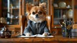 Executive Pooch: The Canine CEO's Office. Concept Canine Office Decor, Dog-Friendly Workspace, Business Attire for Dogs, Professional Pooch Toys