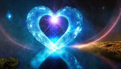Wall Mural - astronomical object resembling a heart made of colorful lights, surrounded by a galaxy filled with g