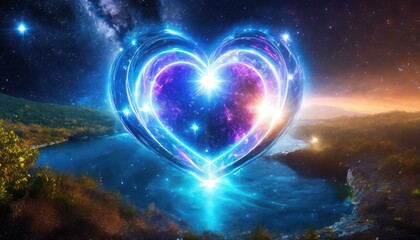 Wall Mural - astronomical object resembling a heart made of colorful lights, surrounded by a galaxy filled with g
