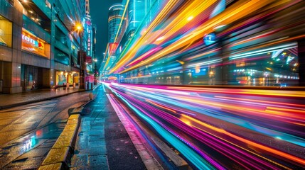 Canvas Print - A city street with a lot of lights and cars. Generative AI.