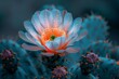 A close up of a cactus flower with pink and blue colors. Generative AI.
