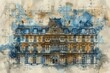 warm and inviting classical parisian building facade on aged blueprints concept illustration