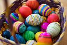 Colorful Easter Eggs In Basket 