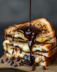 Canvas Print - A close up of a sandwich with chocolate chips and melted cheese. Generative AI.