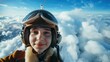 © Justlight - In this portrait a young pilot is captured in midair a look of concentration on their face as they soar high above a sea of fluffy white clouds. The vast expanse of sky behind them .