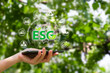 ESG environmental social governance investment business concept, Women use smartphones show earth ESG icon to analyze ESG, Social Investment strategy, sustainable global clean energy ethical business