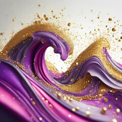 Wall Mural - a computer generated image of a wave of purple and pink liquid with gold flecks and glitters on top of it, on a white background with a white backdrop