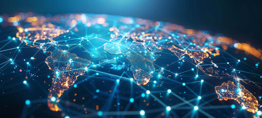 global network, map and worldwide web for connectivity, innovation for science, technology and futur