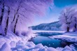  A Captivating Journey through a Snowy Wonderland, Transformed by Icy Elements Unveiling a Breathtaking Spectrum of Purples and Blues, Immortalizing the Enchantment of Winter in Exquisite High-Definit