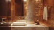 Finally in the bathroom we see how polished plaster can bring a touch of opulence to the most functional of spaces. The walls are coated in a warm metallic copper plaster adding a .
