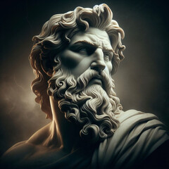 Illustration of a Renaissance statue of Zeus, king of the gods. god of sky and thunder. Zeus the king of the Greek gods ready to hurl lightning bolts down upon the earth and mankind.	