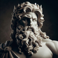 Illustration of a Renaissance statue of Zeus, king of the gods. god of sky and thunder. Zeus the king of the Greek gods ready to hurl lightning bolts down upon the earth and mankind.	