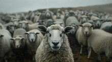 A Herd Of Sheep All Looking Towards The Camera
