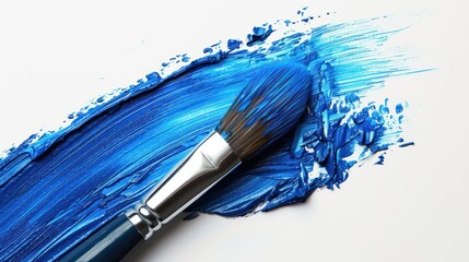 Wall Mural - Blue Paint Brush Stroke on White Background - Hand Painted Isolated Art