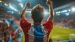 Exultant Football Supporter Revels in Victory. Concept Sports, Football, Supporter, Victory, Celebration