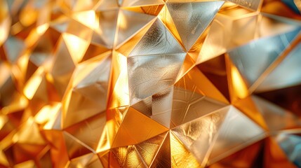 Shimmering Gold Polygons: Luxurious Abstract Art with Contemporary Glamour for Opulent Wallpaper