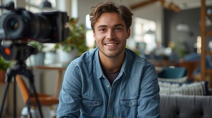 Wall Mural - Stylish Office Testimonial: Relaxed Young Businessman in Casual Attire