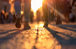 © Peopleimages - AI - People, legs and city walking with sunset for travel exploring in population, crowd or downtown. Person, friends and feet on pavement in Italy for holiday destination or commute, urban or streetwear