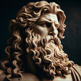 Fototapeta  - Male statue of a Roman deity, muscular Zeus with lightning in his hands in Olympus.