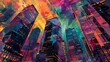 Dazzling skysers are reduced to ling amorphous shapes evoking the constant movement and vibrant colors of a thriving cityscape. .