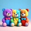 Three cute rainbow colored teddy bears