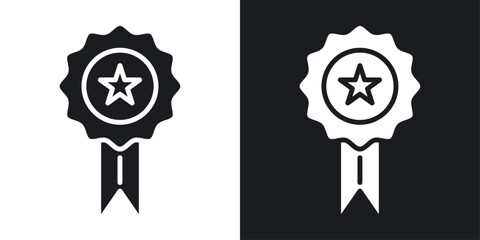 Winner Badge Icon Set. First place rosette and premium quality guarantee vector symbol.