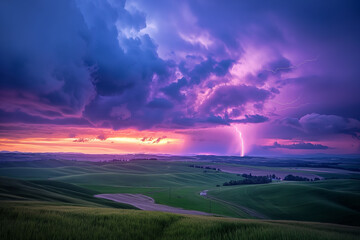 Dramatic Thunderstorm Over Rolling Hills at Sunset