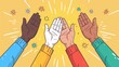 A cartoon image of clapping hands in support of a dark skinned icon is showcased in isolation with a clipping path symbolizing agreement and success in a beautifully rendered illustration