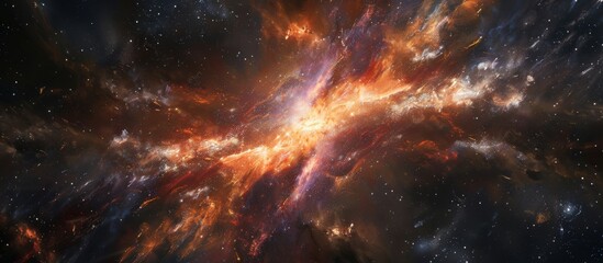 Wall Mural - A brilliant, luminous star shines brightly at the core of a majestic galaxy, surrounded by swirling cosmic dust and gas