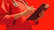 © AkuAku - A doctor clad in a striking red uniform confidently holding a medical clipboard a true hero in the flesh depicted in vivid detail