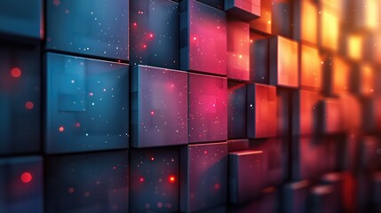 Wall Mural - Abstract technology background with glowing cubes. 3d rendering toned image